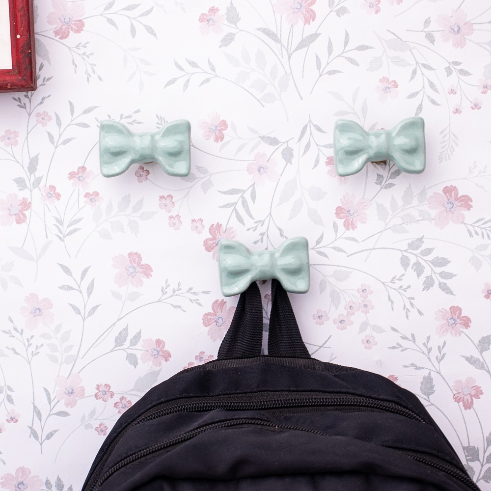 Light Green Ceramic Bow Modern Wall Hook-Pack of 3